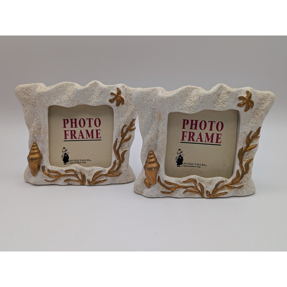Set of 2 Vintage Regent Products Nautical Beach Shell Resin Photo Picture Frames